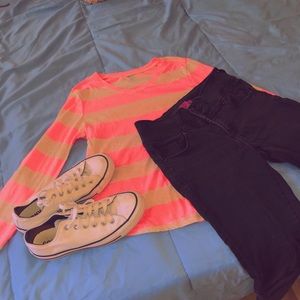 Pink And Gray Striped Long Sleeve Shirt